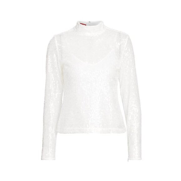 STAUD Size M Long Sleeve Chaka Top Clear Sequin Semi Sheer Blouse - Picture 4 of 4